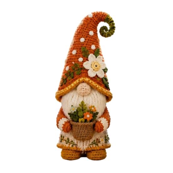 Niedliche Zimmerpflanzentopf-Topper Häkel-Gnom-Figur, Handgefertigte Gestrickte Puppe mit Topfpflanzen, Frühlings-Kunsthandwerk-Sammlerstücke Sommer Schwedischer Tomte