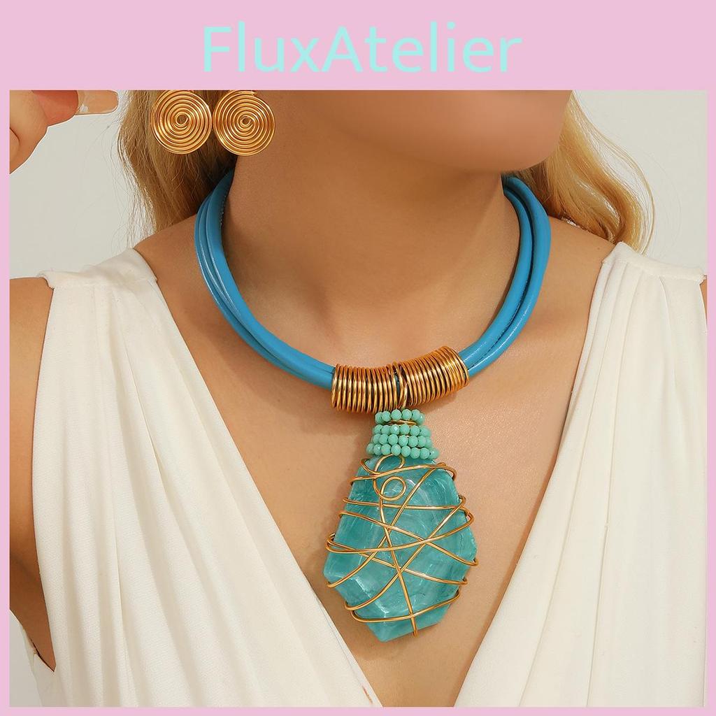 Geometric Resin Necklace Earrings Set Sparkling Big Gems Summer Fashion Style