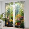 2 Pcs Windowsill flowers print curtains,suitable for bedroom,living room kitchen decoration,home decoration,window decoration