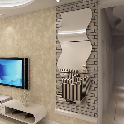 1 buc Autocolant de perete cu suprafață oglindă acrilică 3D Design val de oglindă DIY pentru decorare perete cameră de zi acasă Artă TV Demontabil