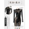 European and American Cosplay Party Women's Clothing Nightclub Models, Splicing Mesh See-through Long-sleeved Sexy Tight Black Onesie
