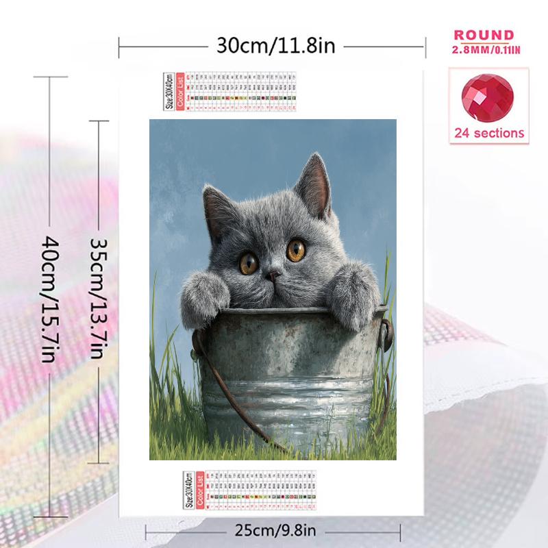 British Shorthair cat and plants Pattern  3pcs 100% Round Full Drill 5D DIY Diamond Painting Embroidery Cross Stitch Rhinestone Décor