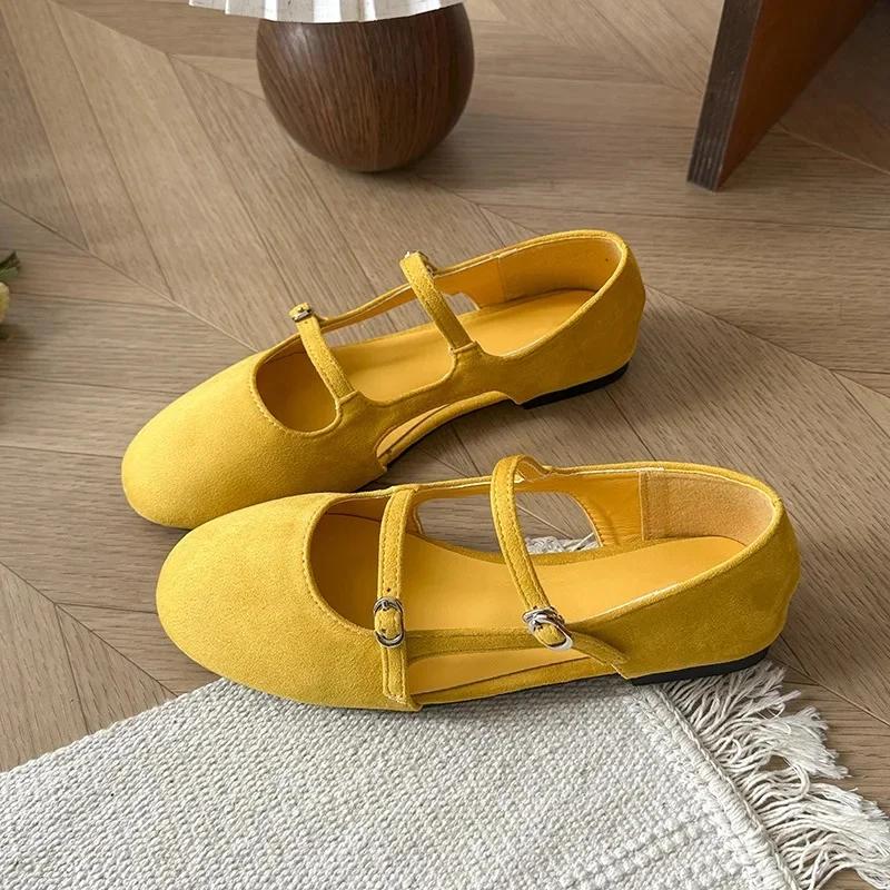 Fashion Casual Slip-On Women's Shoes Comfortable Buckle Strap Mary Janes Fashionable Breathable Korean Style Flat Heel Summer Shoes