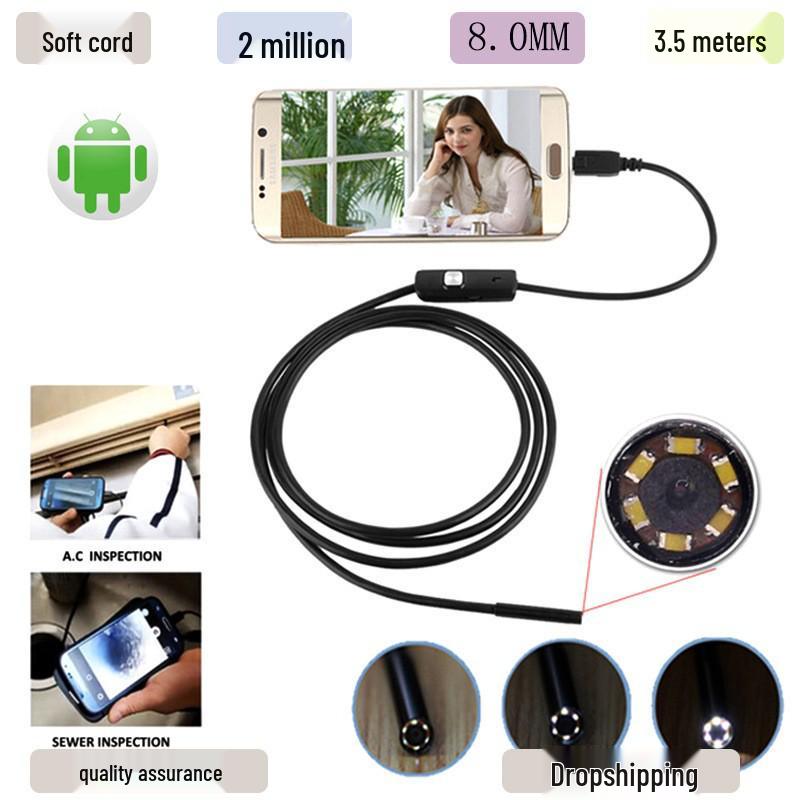 

8mm 200W HD Type-C Android Endoscope for Automotive, Dental, and Air Conditioning Ducts 1m Flexible + Type-C Adapter [Bag]