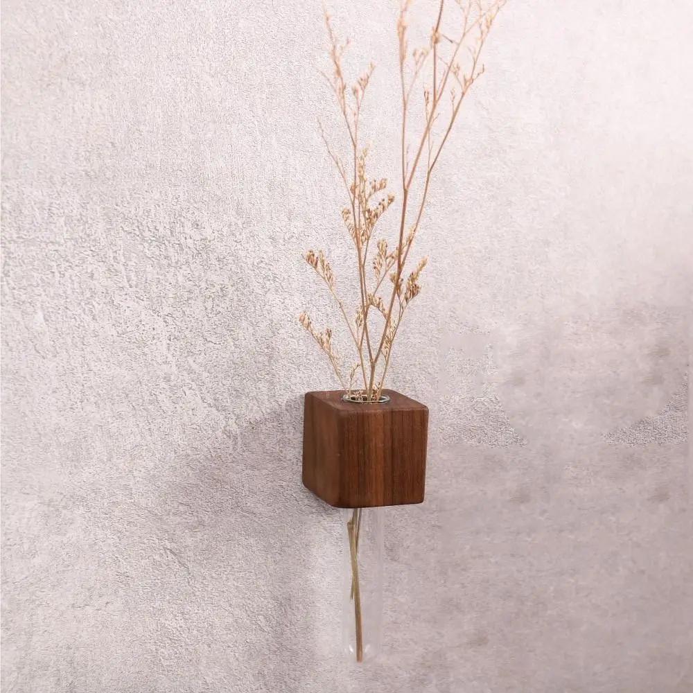 Magnetic Test Tube Vase Wooden Refrigerator Sticker Simulation Flower Vase DIY Flower Arrangement Home Kitchen Decoration