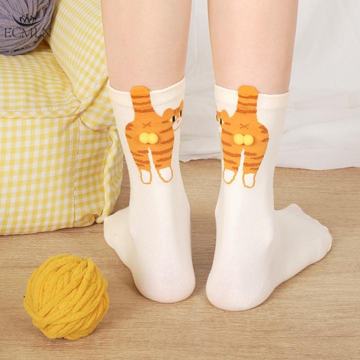 Cartoon Cute Cat Socks with 3d Cat Egg Balls Soft Breathable Mid Tube Socks for Cat Lovers Novelty Gifts