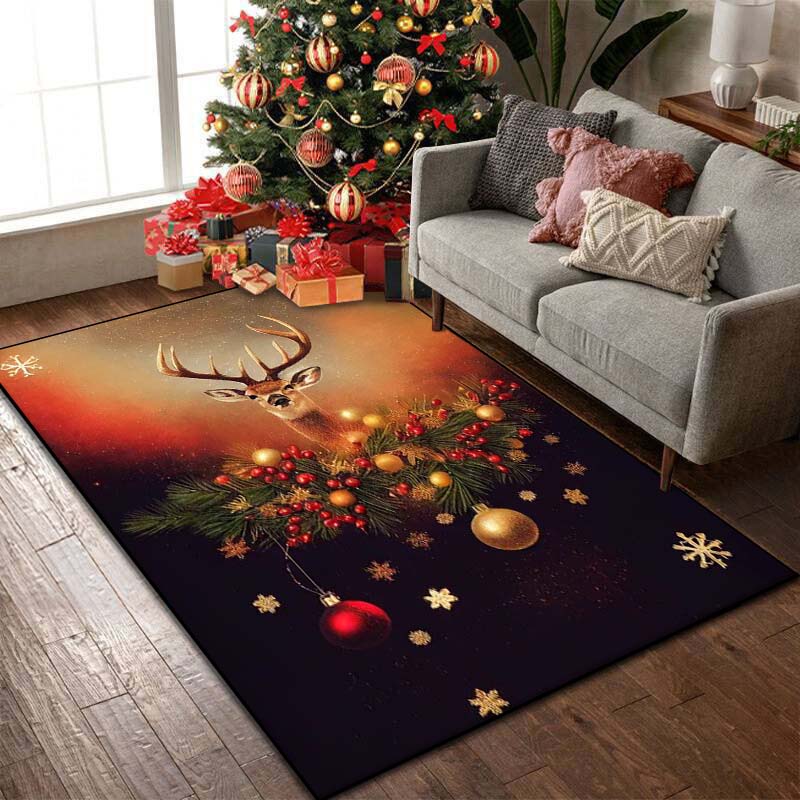 15 Size Christmas Reindeer Pattern Rug Carpets Bedroom Living Room Bathroom Mat Creative Door Mat Area Rug Home Holiday Decor