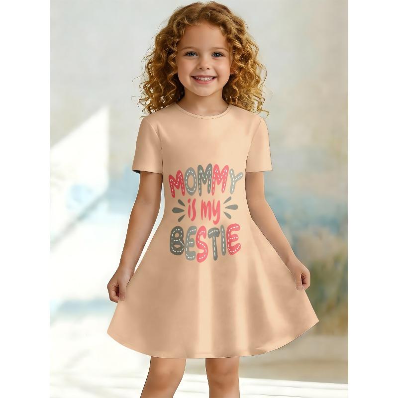 3D Cute Printed Dress for Young Girls, Short Sleeved Round Neck Children's Party A-line Dress Suitable for Birthday Gifts