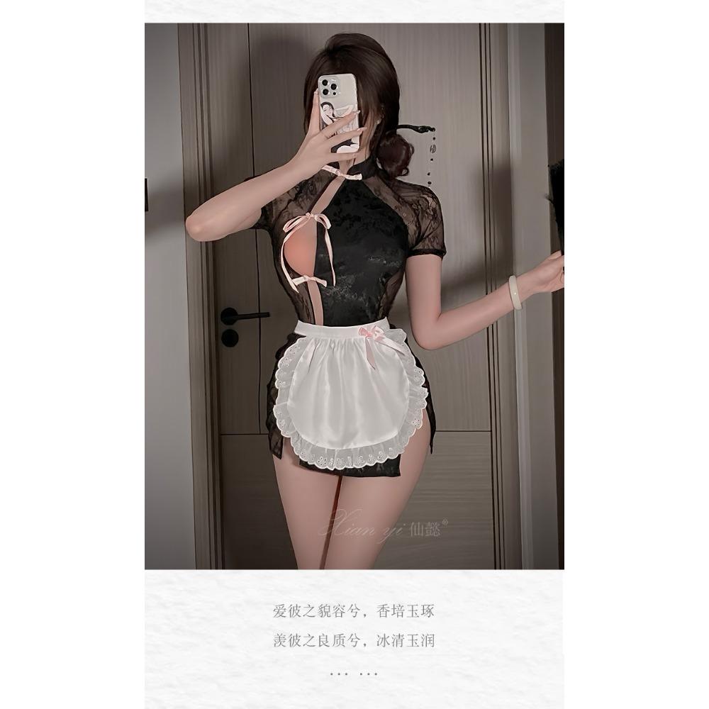 Xianyi Erotic Underwear Lace Perspective New Chinese Cheongsam Sexy Maid Outfit Free of Crotch Passion Temptation 546