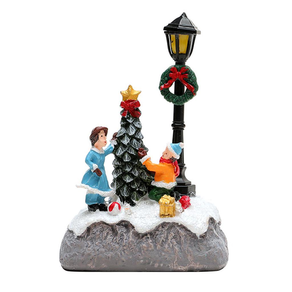 1Pc Glowing Christmas Village Resin Ornament with LED Light Xmas Village Ornament for Xmas Party Festive Decorations