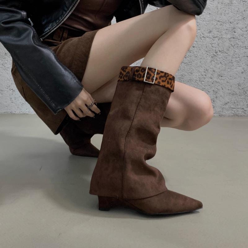 

Модные женские ботильоны с леопардовым принтом и пряжкой, осенняя новинка 2025 года, дизайнерские ботильоны на танкетке 2-в-1, модные ботильоны 39