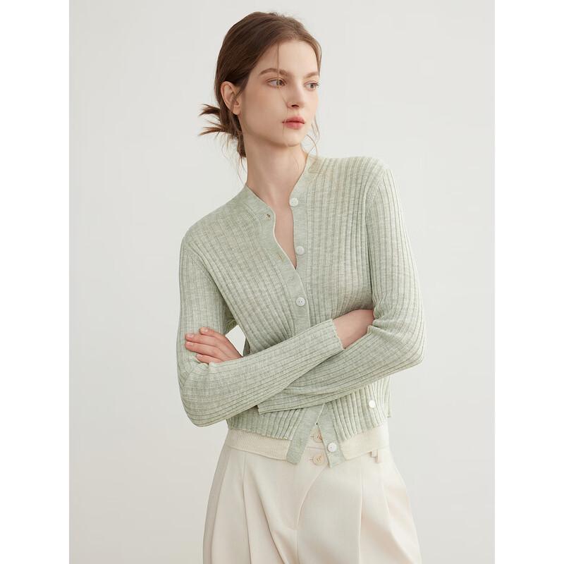 ELLE Women s Color Block V-Neck Knit Cardigan M