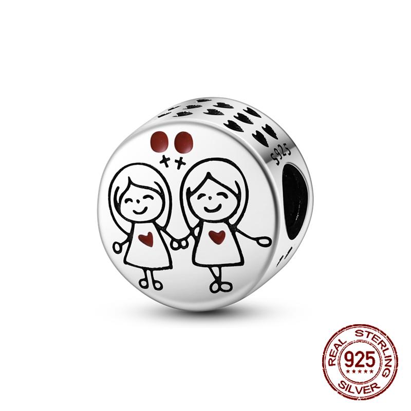 925 sterling copper boys and girls lovers pendant charms Fit 4MM hole diameter bracelet charm beads necklace Diy female Zircon