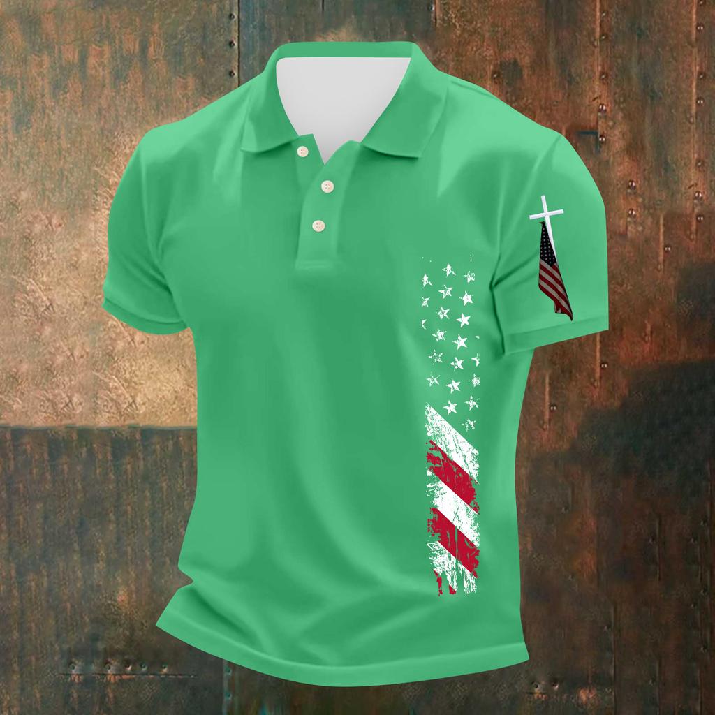 Men's Casual Independence Day Printed Neck Short Sleeve T-Shirt