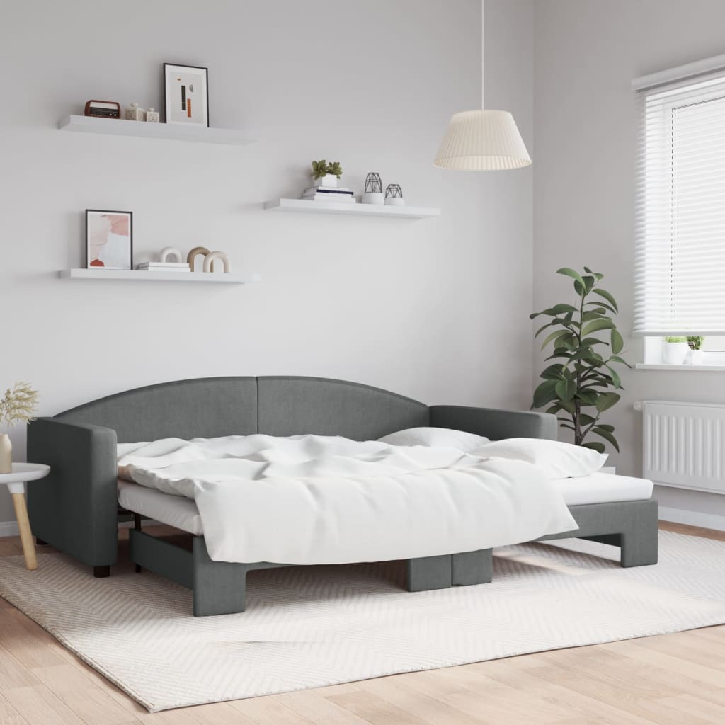 Pull Out Daybed Dark Gray 90 x 200 cm Fabric