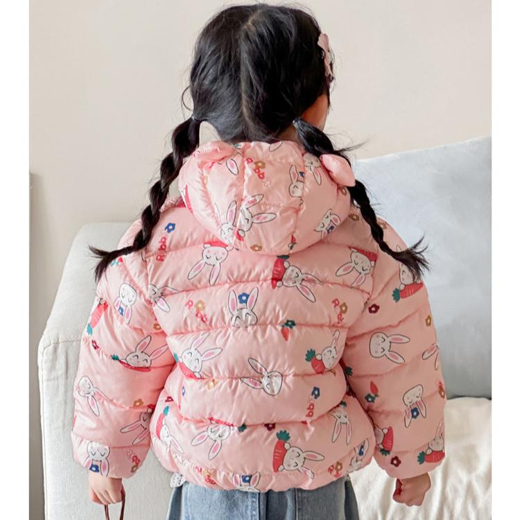 Korean Style Winter Baby Girl Thickened Short Cotton-padded Jacket Girls' Warm Cotton-padded Clothes Children's Autumn Cute Pink Cartoon Print Coats