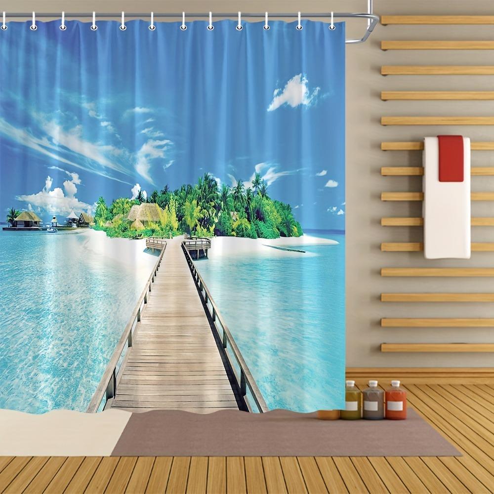 

Beach Holiday In Hawaii Islands Shower Curtain Washable Dirt-Resistant Shower Head Waterproof Polyester Bath Curtain W60H190(CM)-1 Pcs