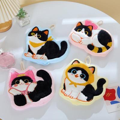 Cartoon Korallenvlies Handtuch für Küche Kawaii Katze Handabwischlappen Reinigungstuch Badezimmer Hängehandtuch Saugfähiger Putzlappen