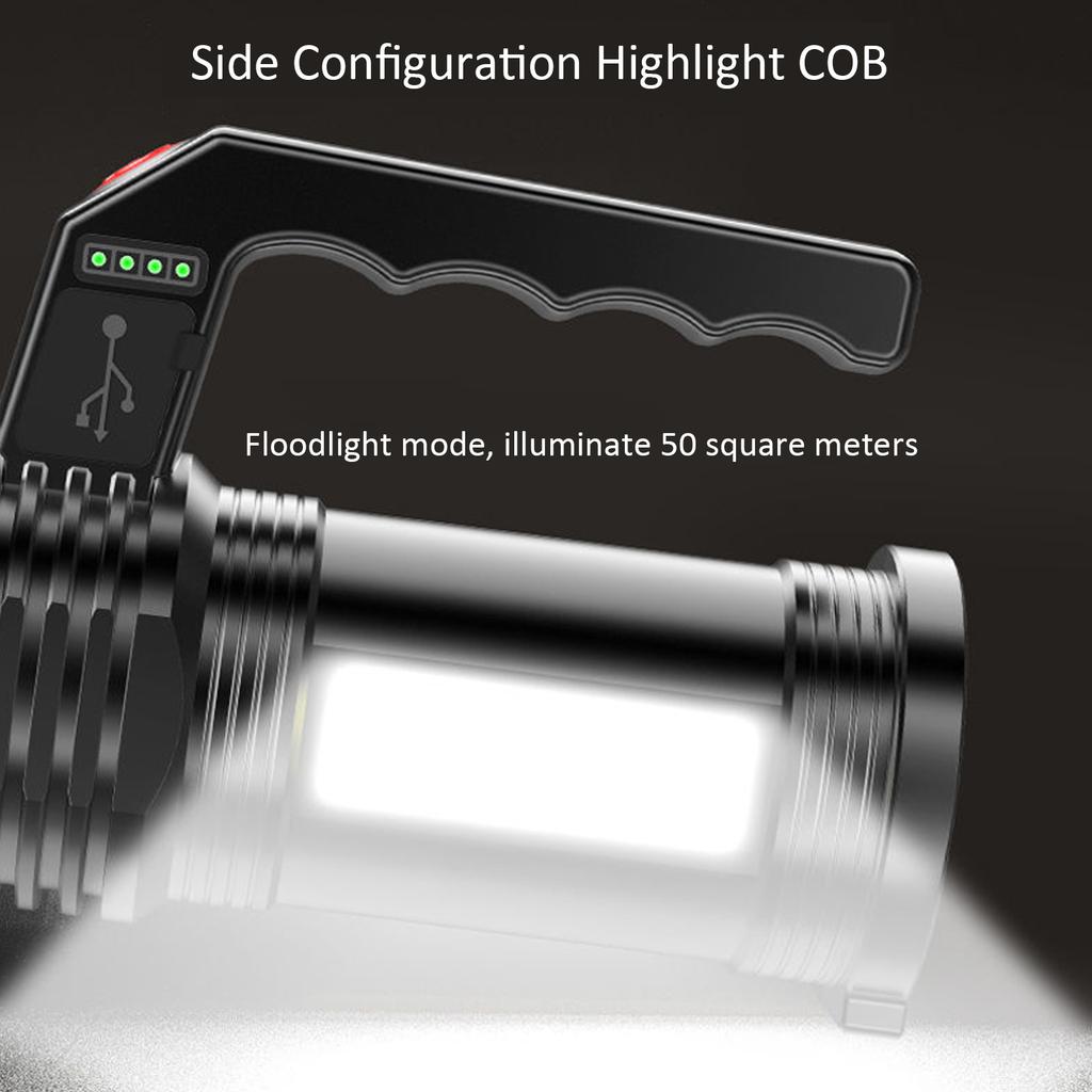 LED Flashlight USB Rechargeable IPX4 Waterproof Aluminum Alloy Portable LED Searchlight with COB Side Light