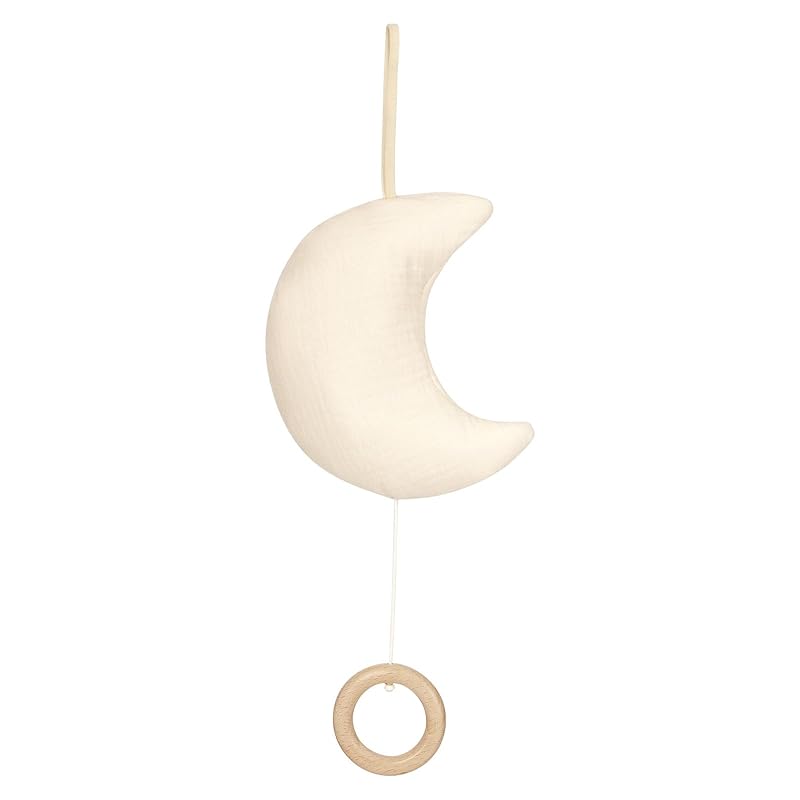 Baby Crib Mobile for Boys Girls - Nursery Mobile for Crib with Stars Clouds Moon Theme | Boho Nursery Mobile | Baby Shower Set for Infant Bedroom Beige Moon Music Box