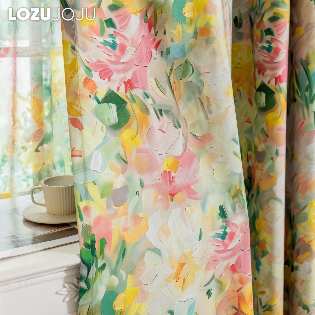 1PC LOZUJOJU European Pastoral Style Printed Colorful Curtains Full Blackout Curtains for Bedroom Living Room Balcony Window for Home Decor