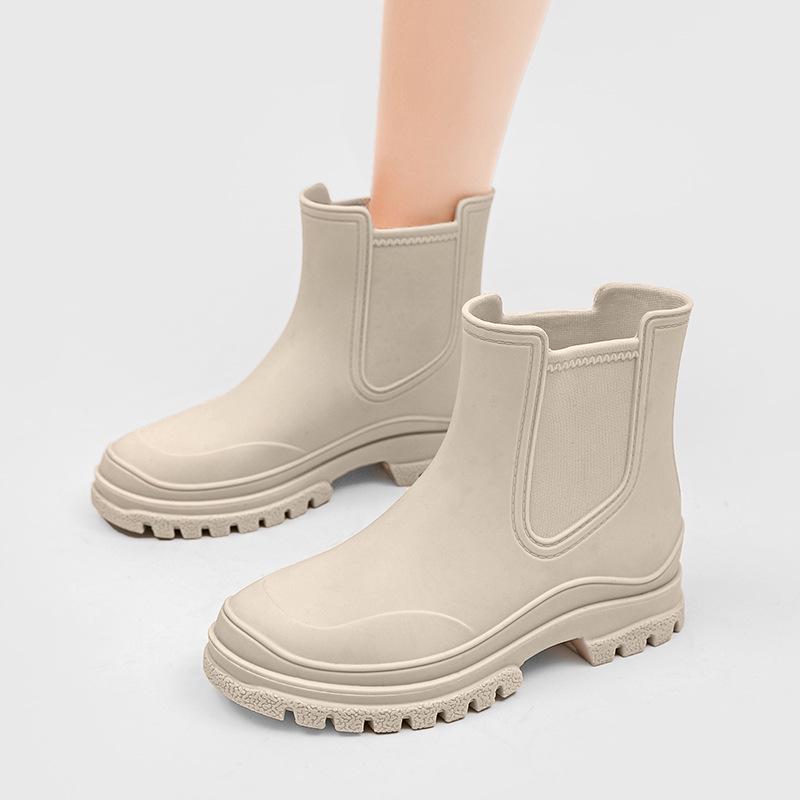 Women's Mid-Calf Waterproof Fashion Rain Boots - Korean & British Style, Non-Slip, Wear-Resistant Rubber Shoes for Daily Wear.