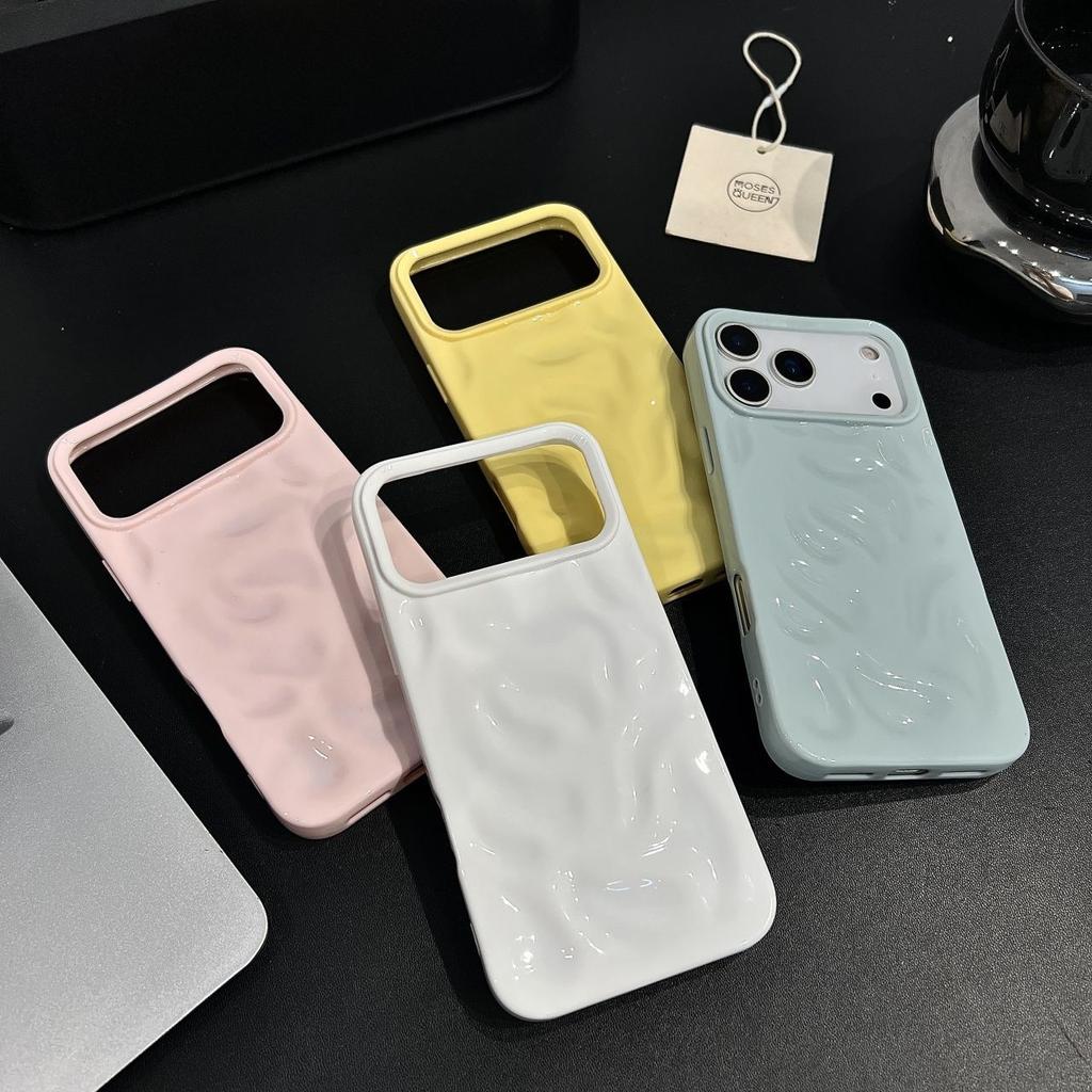 Luxury Electroplated 3D Wave Pattern Case For iPhone 17 Air 16 E 15 14 13 12 11 Pro Max XS Max XR 7 8 Plus Bright Glossy Cover
