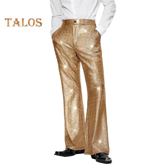 Herrenhose mit glänzenden Pailletten, Retro-Party-Tanzhose mit elastischer Taille, weites Bein, Nachtclub-Diskohose für Bühnenauftritte, Hip-Hop-Bar