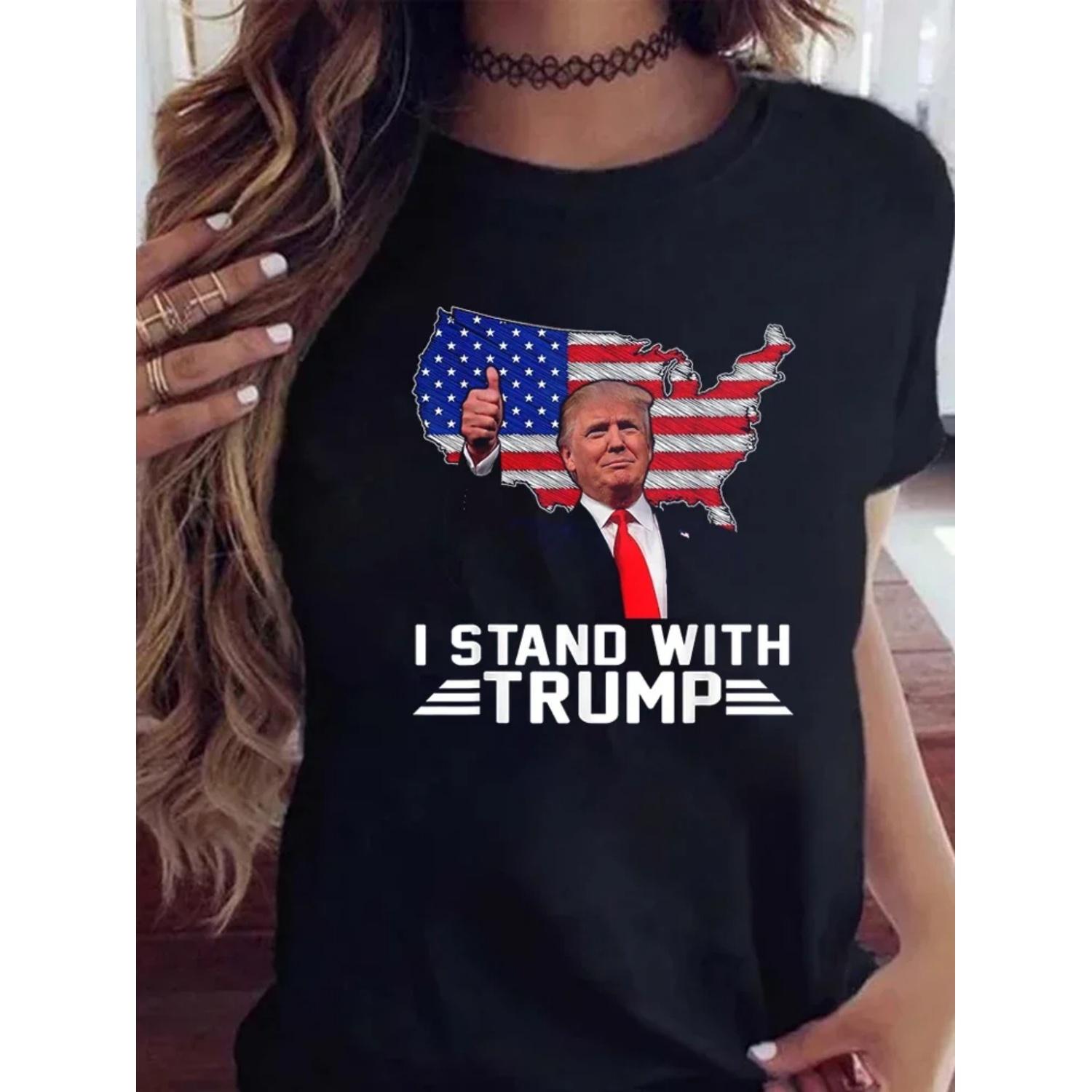 

I Stand With Trump Fashionable Summer Round Neck t-shirts Short Sleeve Pattern t-shirt Round neck printing womens t shirts XXXXXL чорний