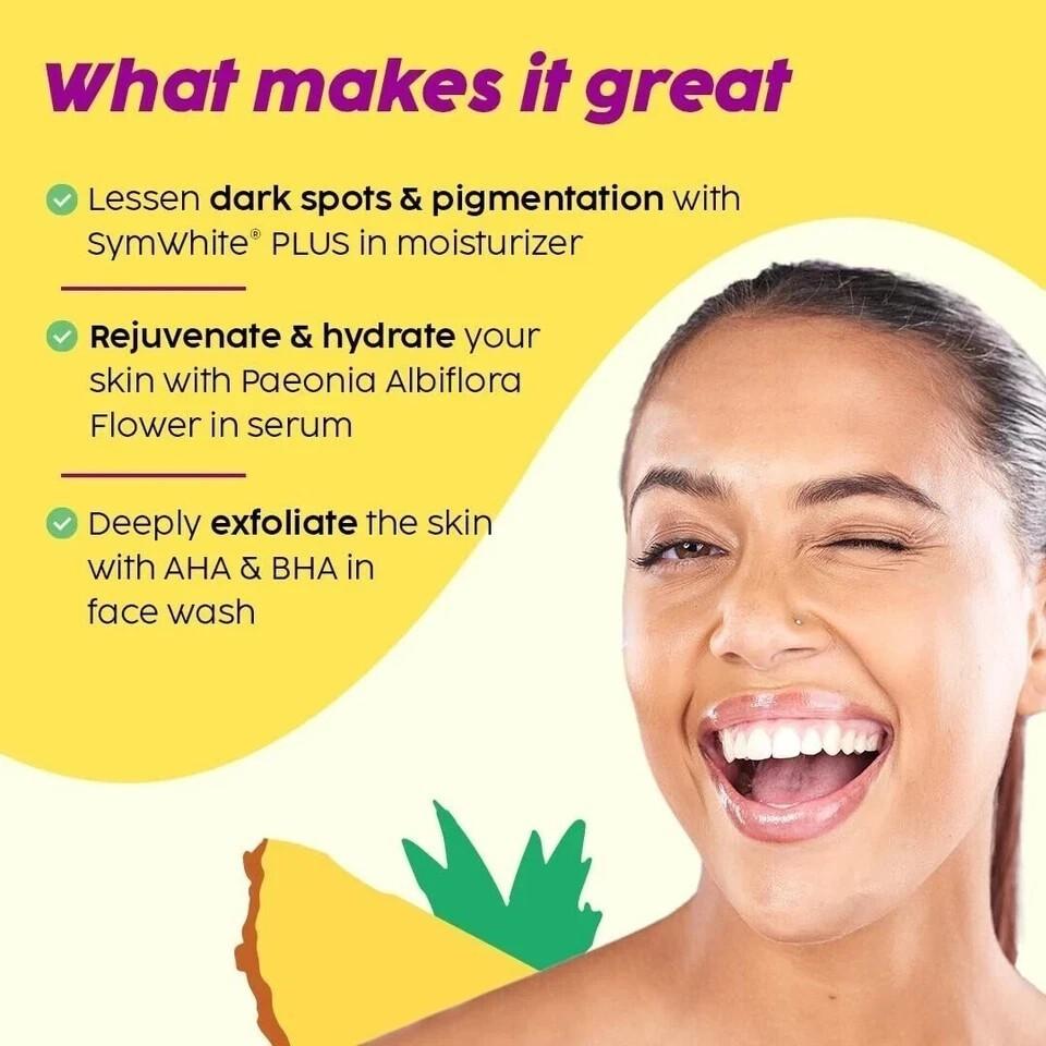 PLIX - Detergente Pigmentazione Ananas, Siero Viso & Idratante 30ml+100ml+50g