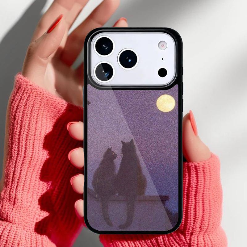 Anime Moon Cat Phone Case for iPhone 17 16 15 14 13 Pro Max Back Cover for 12 11 Pro Coque