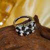 Vintage Glänsande Svarta Zirkon Blommringar För Kvinnor Kopparfärg Lyx Cubic Zirkonia Blommor Fingerring Bröllopsfest Smycken