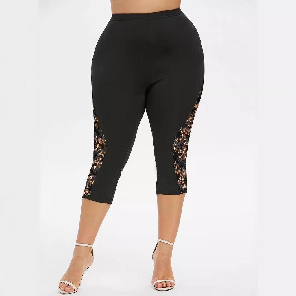 Pantaloni Slim-fit, Pantaloni Elasticizzati con Lavorazione a Pizzo