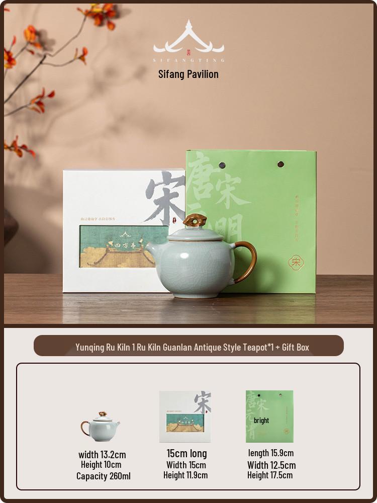 Handmade Sky Blue Ru Kiln Teapot Set – High-Grade Crackled Porcelain Kung Fu Tea Brewing Tool with Gift Box