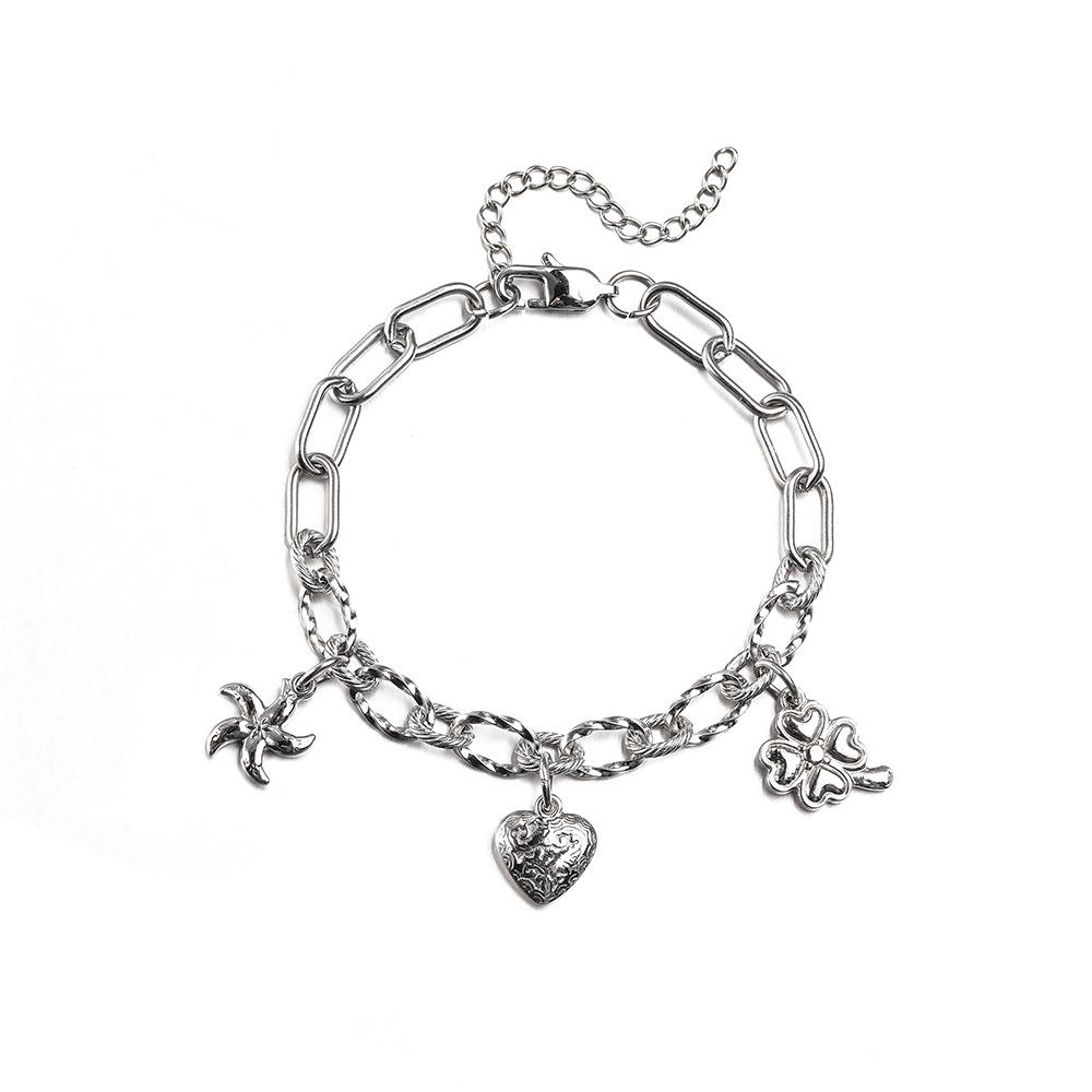 

Ожерелье-сердце из нержавеющей стали и титановый браслет-четырехлистник - Модные унисекс хип-хоп украшения