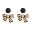 1 Pair Black Rhinestone Bow Tie Earrings, Unique Design Women's Jewelry - Valentine's Day Gift