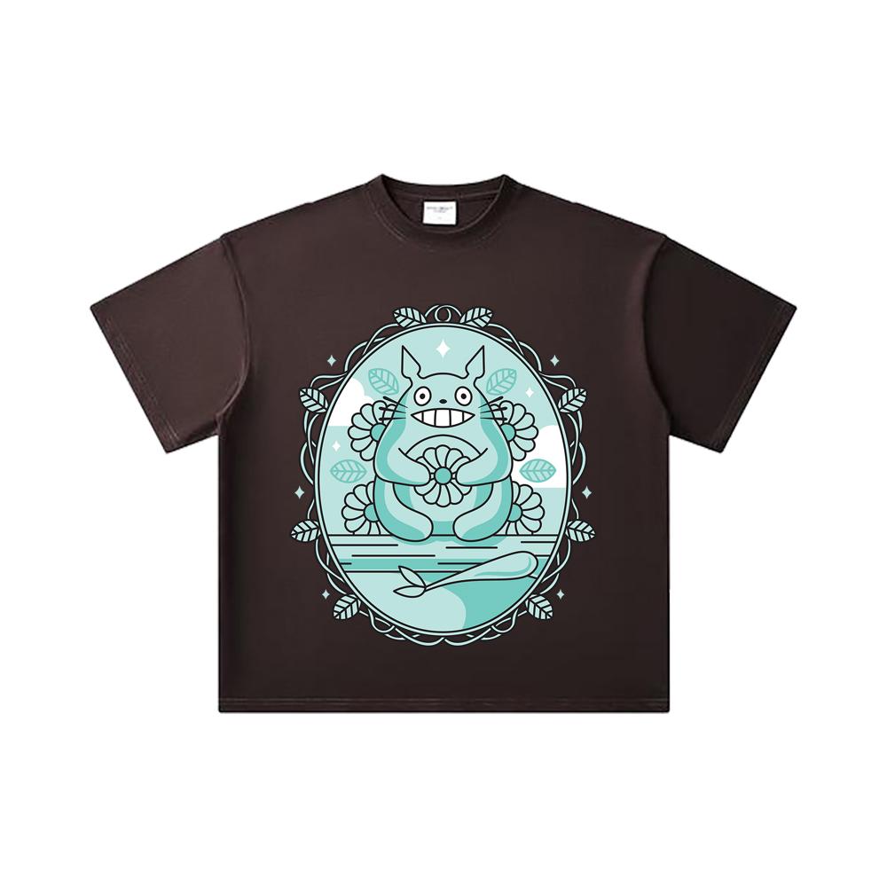 260 GSM Double Yarn 32 Count 100% Cotton Ghibli V6 Totoro Print Unisex Heavy Cotton T Shirt