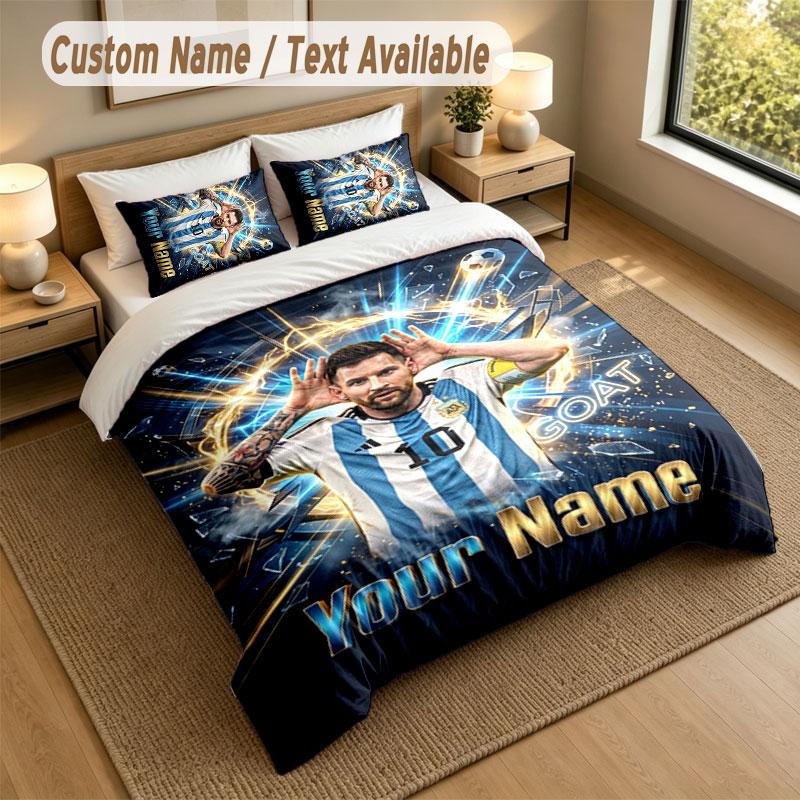 Bedding Set 1 Duvet Cover 2 Pillowcases Lionel Messi Print Soft Bed Linen Bedroom Decor