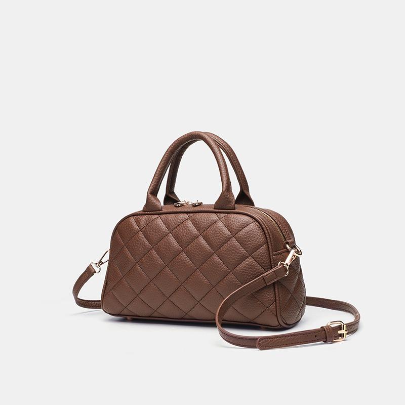 College Style Autumn and Winter Handbag Women's New Embroidered Rhombus Pattern Hand Carry Small Bowling Bag