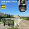 Nuova telecamera IP 4K 9MP HD EU Telecamera IP esterna Zoom 8X Tre lenti Doppio schermo Wifi Telecamera PTZ 4MP Luce della polizia Allarme Video sorveglianza Onvif ICSEE
