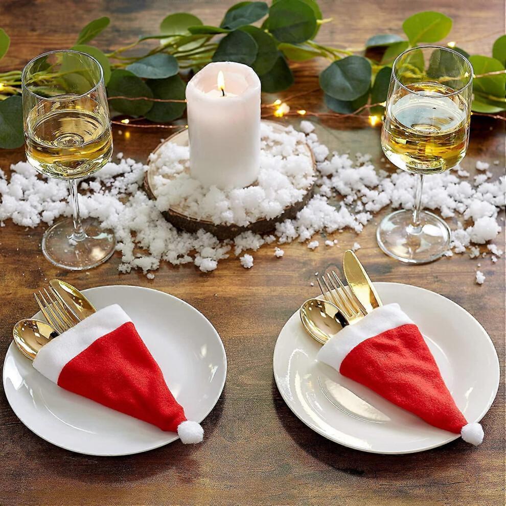 20 Mini Chapeaux de Père Noël Porte-Couverts de Noël pour Vaisselle de Noël Dîner Décorations Festives -12cm x 6cm