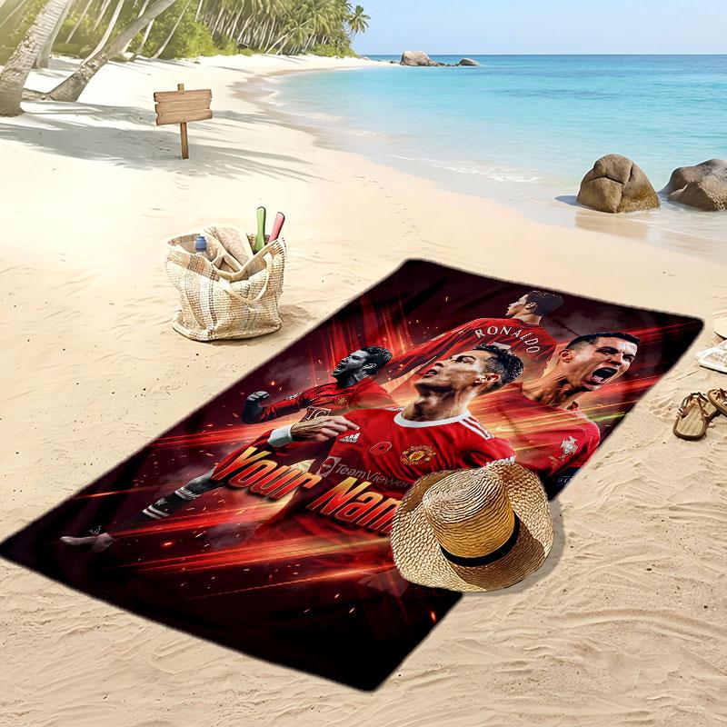 Cristiano Ronaldo Personalized Printed Beach Towel Soccer Logo Support Custom Name Text Absorbent Towel For Sport Travel Special Gift