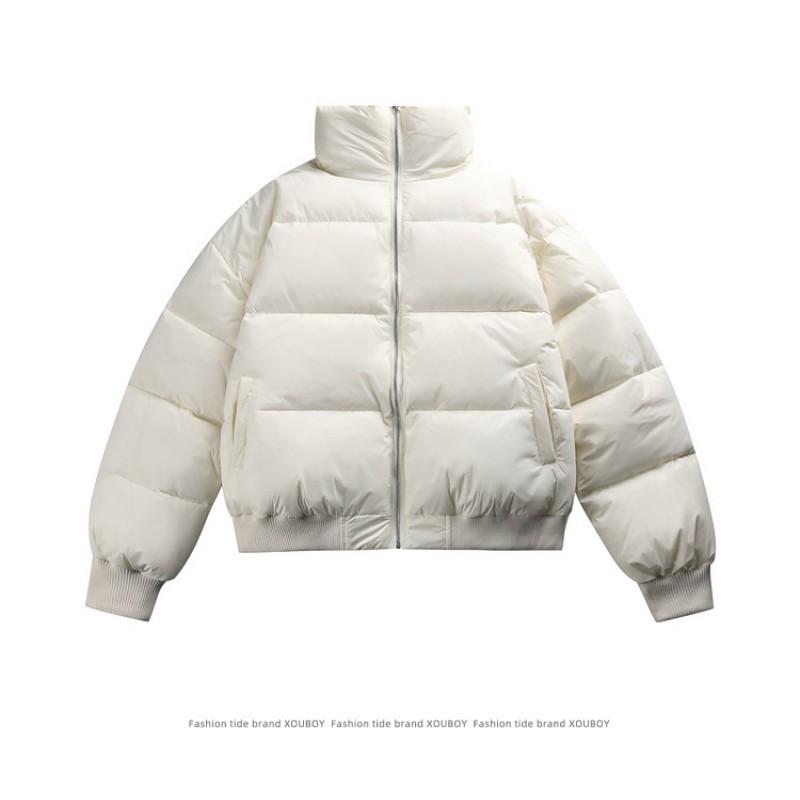 Unisex Oversized Stand Collar Puffer Jacket Winter Warm Cotton Coat Streetwear Loose Fit Solid Color Casual Outerwear