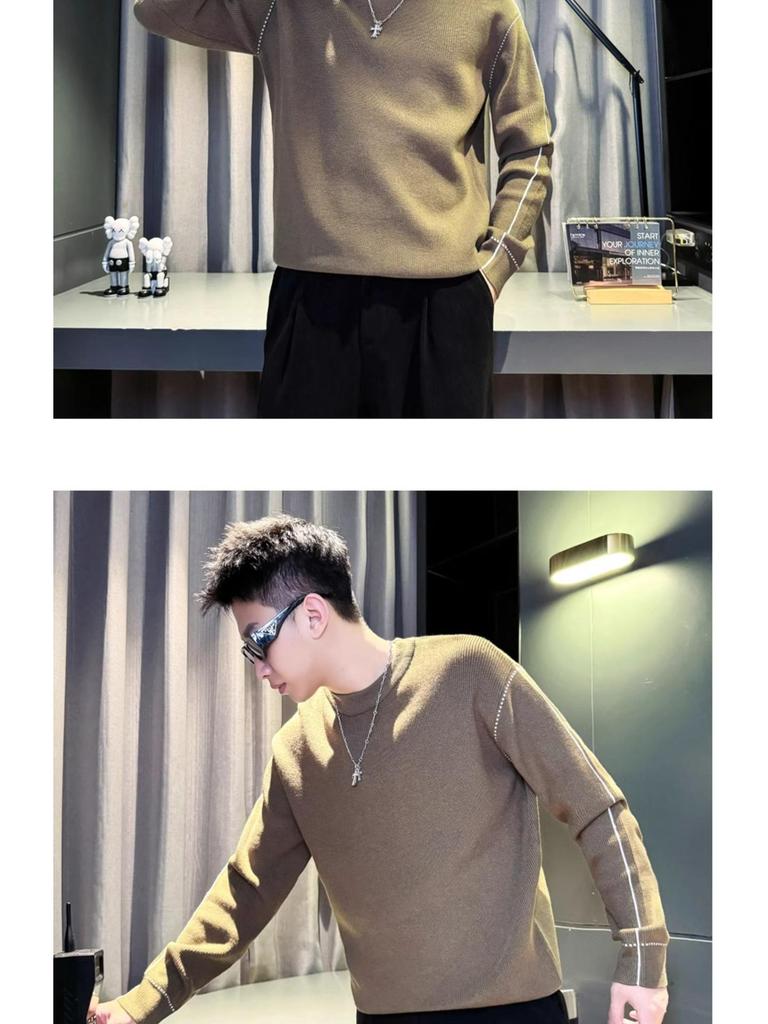 Herren einfarbiger Wollpullover, Rundhals Strickware, Herbst/Winter 2025 Kollektion