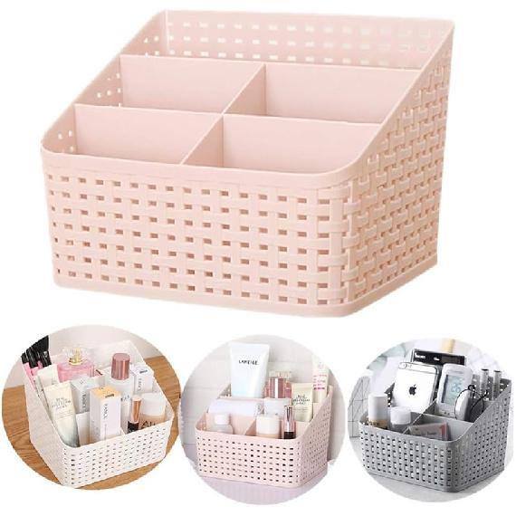 Plastic Desk Organizer, 5 Compartments Storage Organizer Utility Tote Caddy Holder Desktop Container Dividers for Home School Office Supplies (Grey)