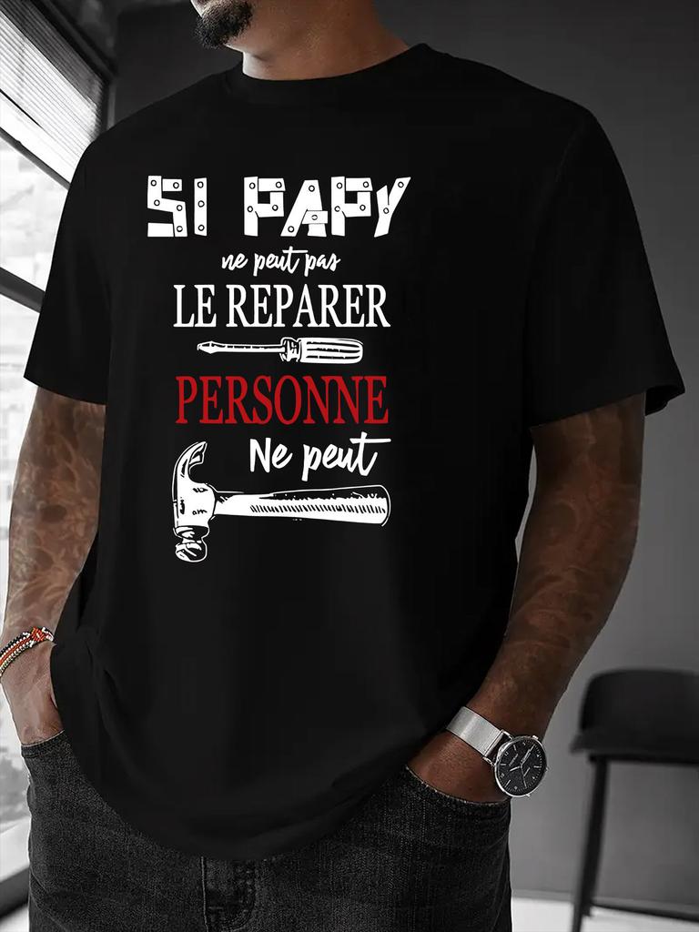 Men's French Restoration Slang Pattern T-shirt Sieréparer Humor Tool Print Regular Fit Round Neck Summer Casual T-shirt