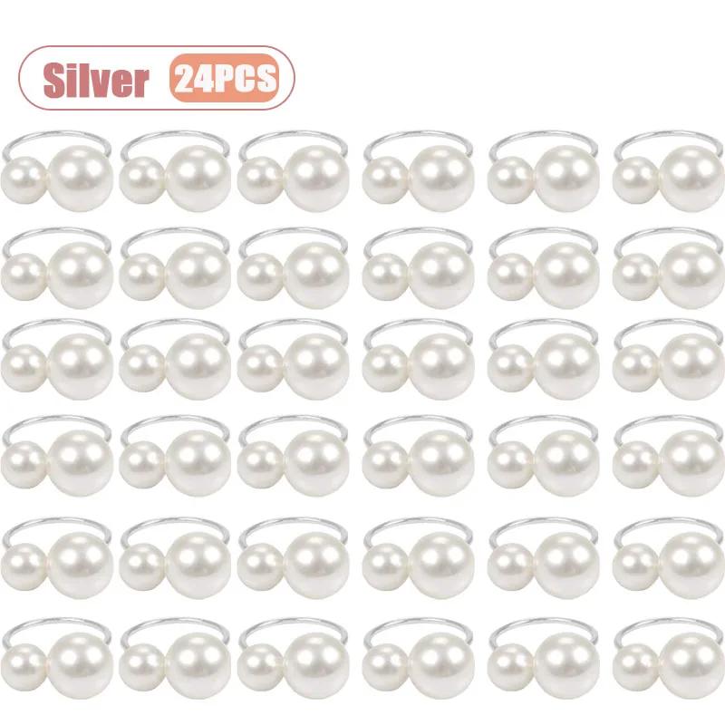 1-24PCS Durable Pearl Plastic Napkin Ring Elegant Design for Wedding Christmas Formal Dinner and Party Table Decorations