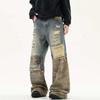 BeatStreet High Street Džíny pro muže a ženy Výšivka Crewel Kamufláž Patchwork Design s dírami Niche Praní Volné Džínové kalhoty Nové