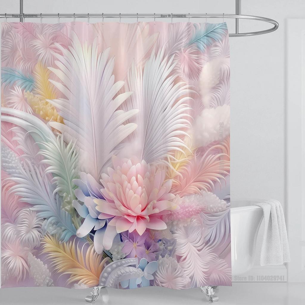 3d Flower Floral Shower Curtain Waterproof Shower Curtain Polyester Fabric 3D Printed Curtain Bathroom Decoration with Hooks
