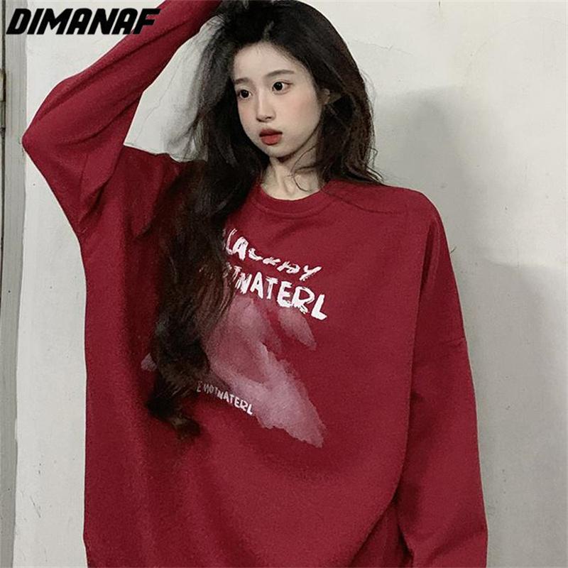 

DIMANAF 2023 новые короткие женские толстовки с принтом и свитшоты с длинными рукавами, свободные о-образным вырезом и принтом, осенние базовые топы, новый пуловер